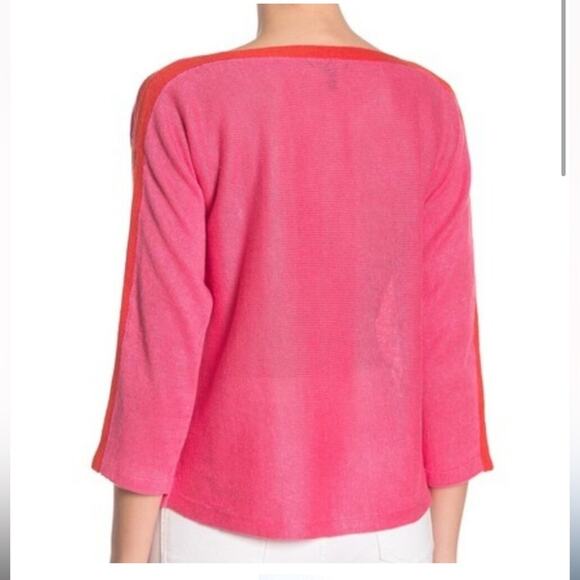 Eileen Fisher Pink Bateau Neck Organic Linen Sweater CHRLN Pink and Red Large - Picture 3 of 9